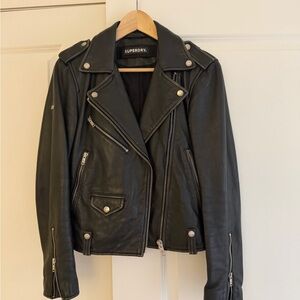 Superdry Black Leather Moto Biker Jacket
